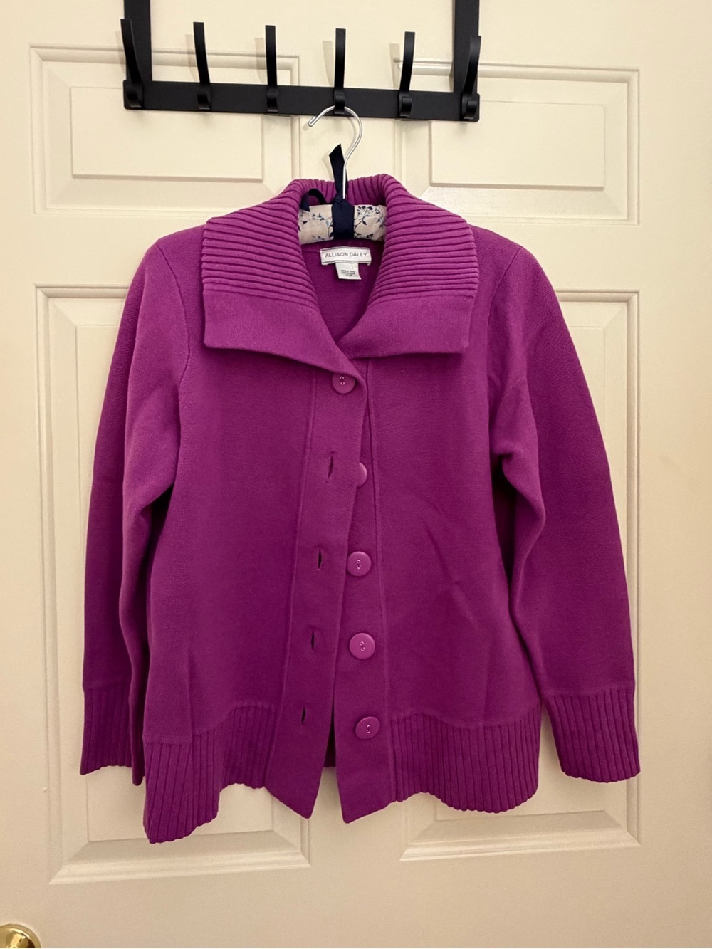 Allison Daley Fuchsia Ribbed Collar Button Cardigan